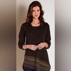Soft Surroundings Raku Asymmetrical Sweater Tunic Wool Blend Size S Embroidered